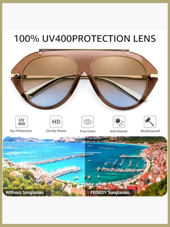 Retro Aviator Sunglasses Oversized Metal Frame UV400 Lenses main image 6